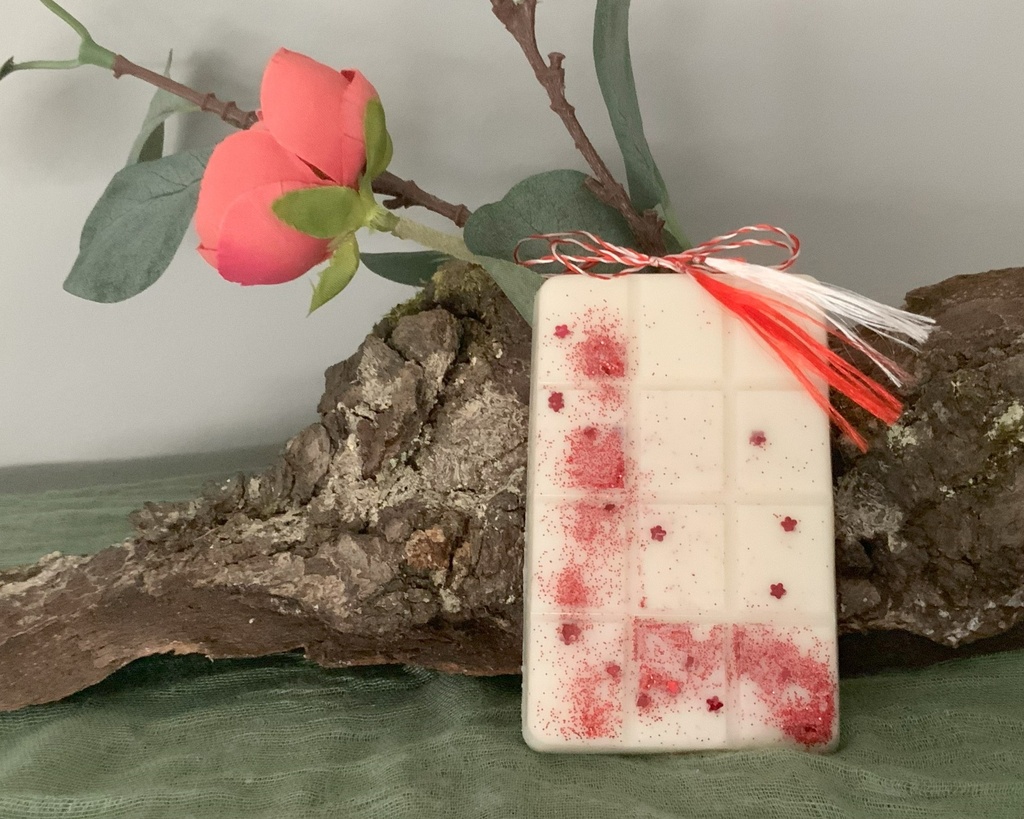 Mărțișor tabletă soia WaxMelts parfum floral sclipici roșu